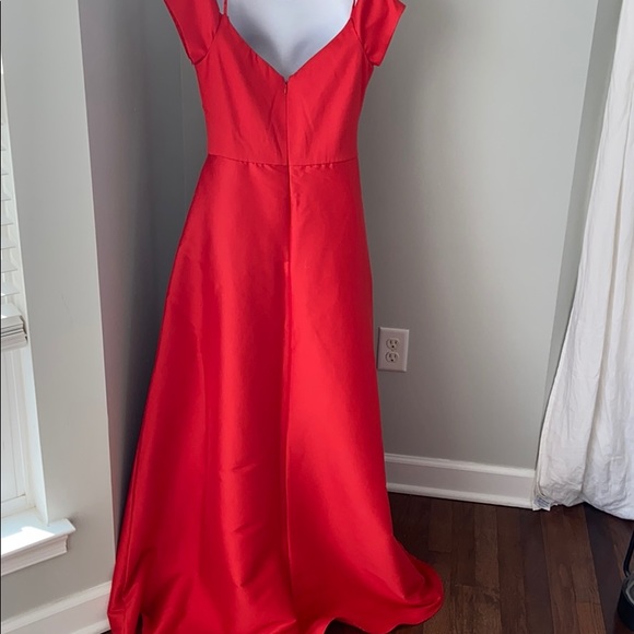 Bagley Mishka red asymmetrical gown off shoulder - Picture 13 of 14